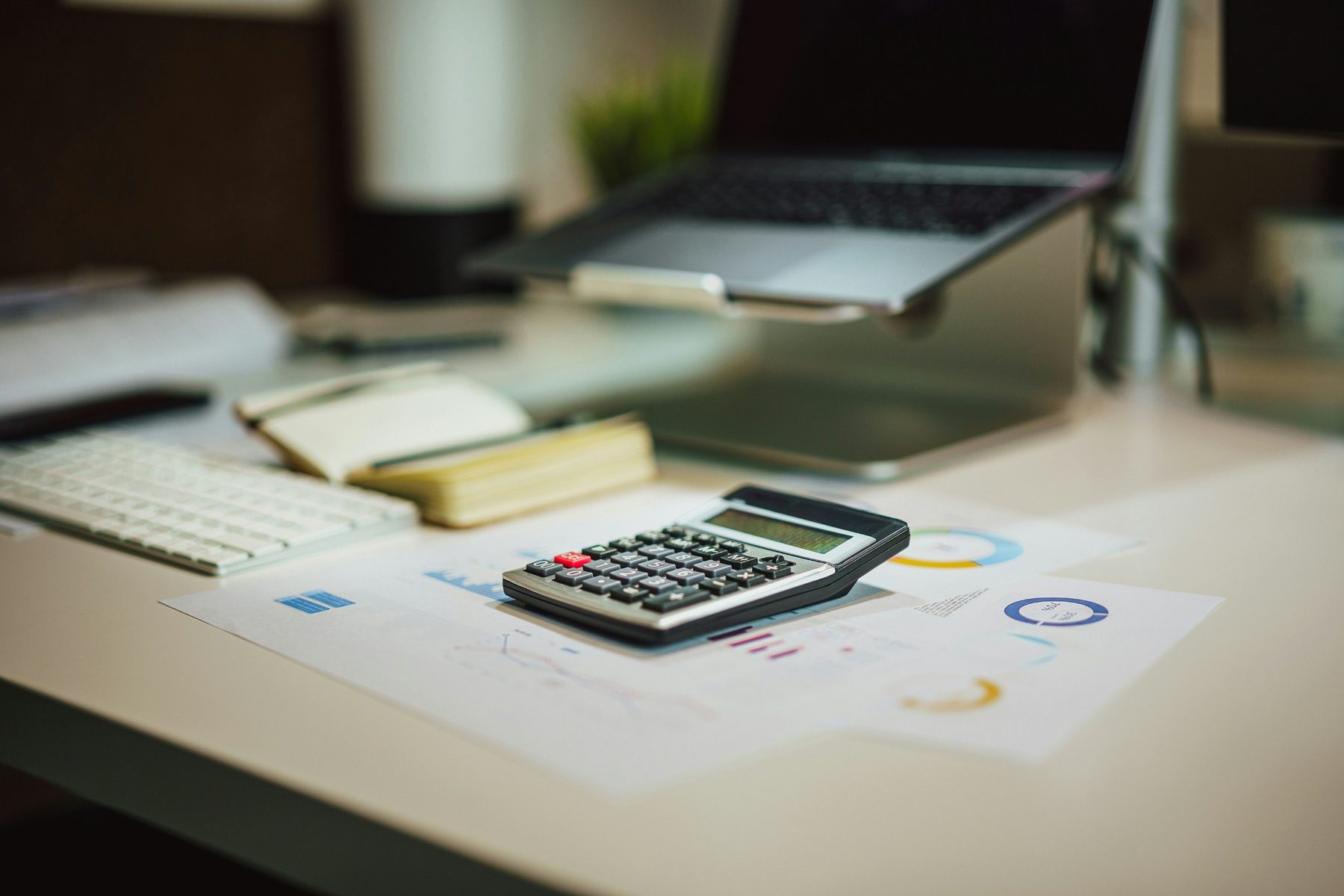 Accounting desk and calculator